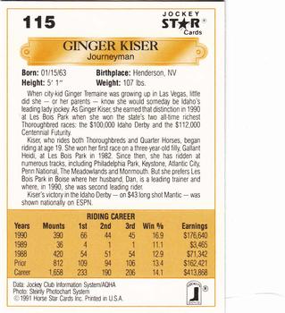 1991 Jockey Star Jockeys #115 Ginger Kiser Back